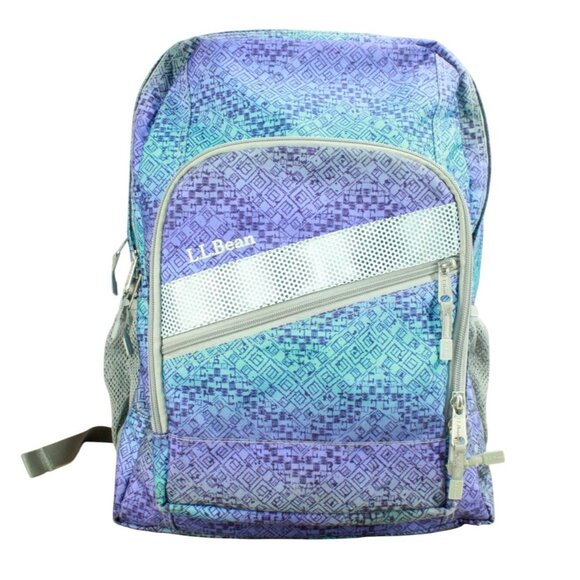 LL Bean Big Kids Deluxe Book Pack 37L School Backpack Periwinkle Sky Chevron - Picture 1 of 12